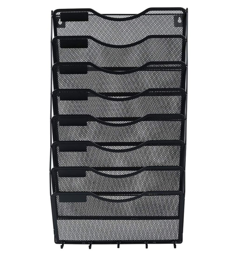 EasyPAG 8 Pocket Mesh Wall File Organizer with Key Hooks, Hanging Paper Folder Holder with Classify Label, Vertical Wall Mount Mail Organizer for Office Home Classroom, Black - Image 3